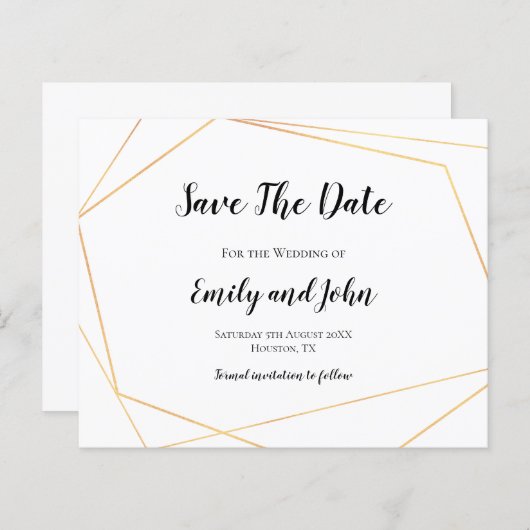 Budget Simple Gold Geometric Save the Date (Vorne/Hinten)