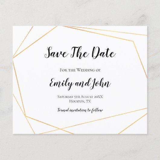 Budget Simple Gold Geometric Save the Date (Vorderseite)