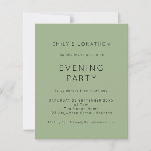 Budget Simple Green Wedding Abend Party Einladung (Vorderseite)