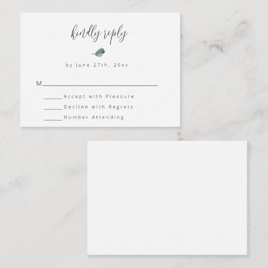 Budget Simple Green Wedding RSVP Card Mitteilungskarte (Vorne/Hinten)