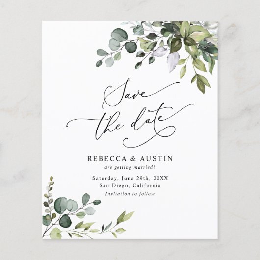Budget Simple Greenery Wedding Save the Date (Vorderseite)