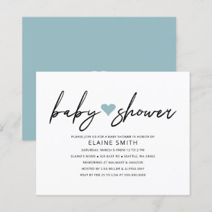Budget Simple Heart Blue Baby Dusche Einladung