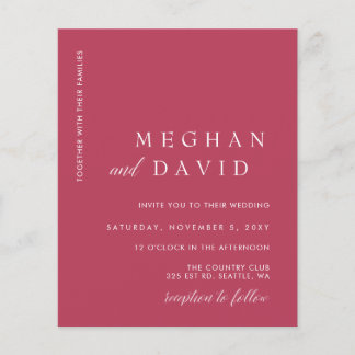 Budget Simple Magenta Minimal Wedding Einladung