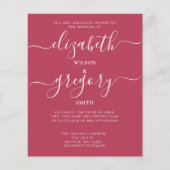 Budget Simple Magenta Modern Wedding Einladung (Vorderseite)
