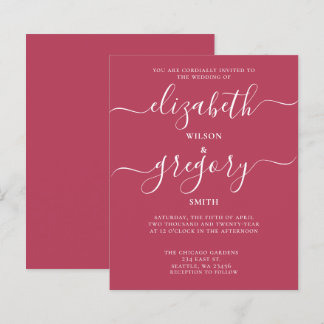 Budget Simple Magenta Modern Wedding Einladung