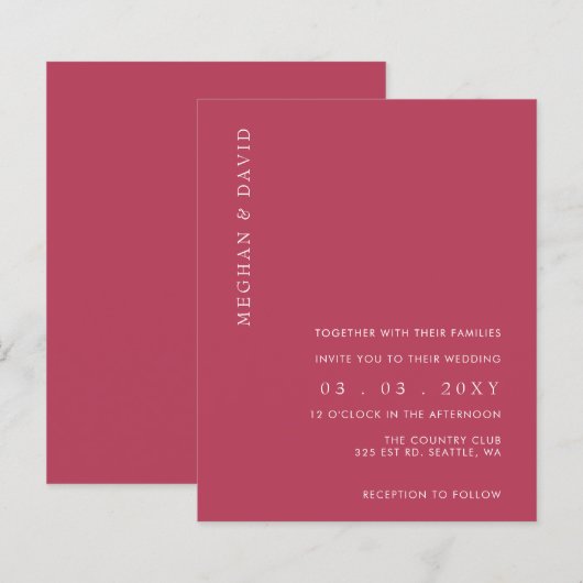 Budget Simple Magenta Modern Wedding Einladung (Vorne/Hinten)
