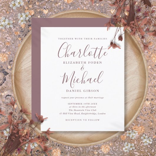Budget Simple Mauve Script Wedding Einladung