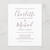 Budget Simple Mauve Script Wedding Einladung (Vorderseite)