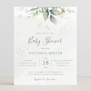 Budget Simple Modern Greenery Baby Shower Invite