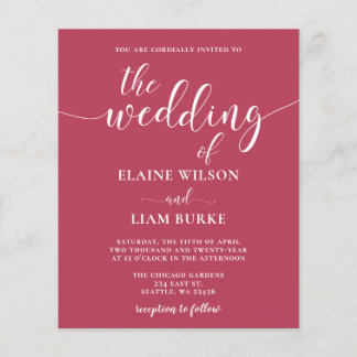 Budget Simple Modern Magenta Wedding Einladung