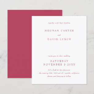 Budget Simple Modern Magenta Wedding Einladung