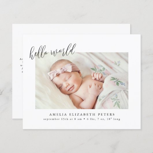 Budget Simple Modern Newborn Birth Ankündigung (Vorne/Hinten)