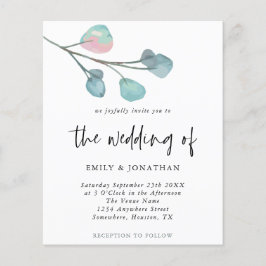 Budget Simple Pastel Eucalyptus Wedding Einladung