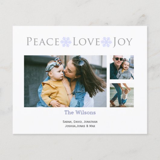 Budget Simple Peace Liebe Joy Foto Holiday Card (Vorderseite)
