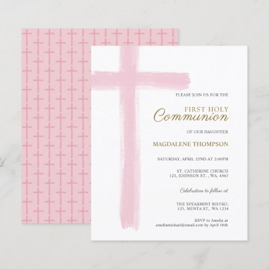 Budget Simple Pink Cross Girl First Holy Communion (Vorne/Hinten)