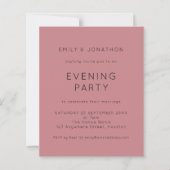 Budget Simple Pink Wedding Abend Party Einladung (Vorderseite)