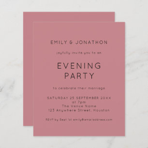 Budget Simple Pink Wedding Abend Party Einladung