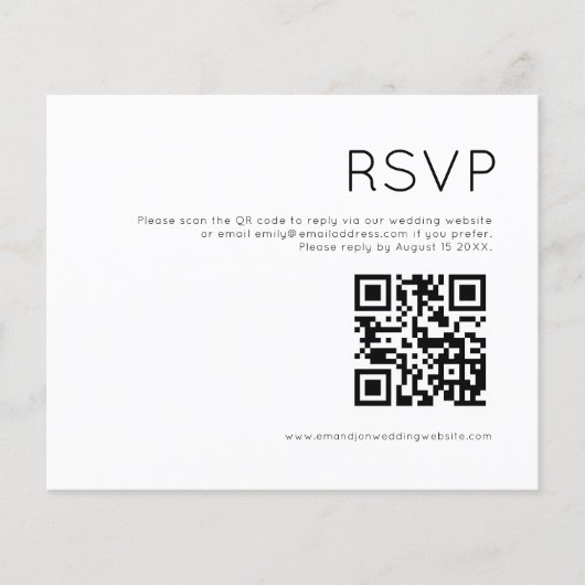 Budget Simple QR Code Black and White Wedding RSVP (Vorderseite)