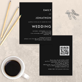Budget Simple QR Code Black Wedding Einladung