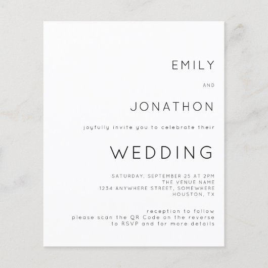 Budget Simple QR Code White Wedite Einladung (Vorderseite)