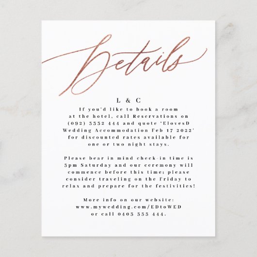 Budget Simple Rose Gold Details on back Wedding Flyer (Hinten)