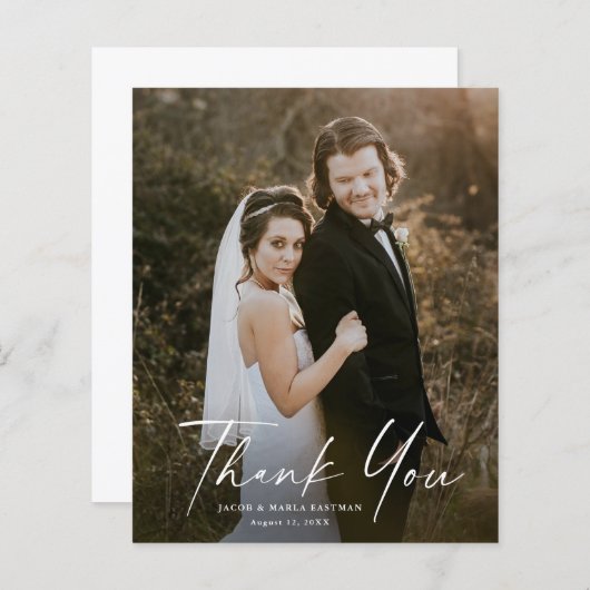 Budget Simple Script Foto Wedding Danke Card (Vorne/Hinten)