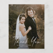 Budget Simple Script Foto Wedding Danke Card (Vorderseite)