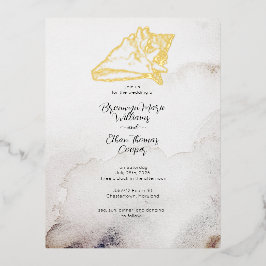 Budget Simple Seashell Sandy Beach Folie Einladungspostkarte