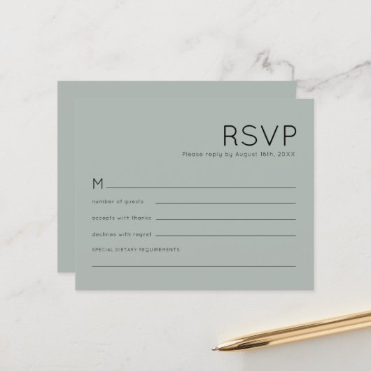 Budget Simple Silvery Sage Green Wedding RSVP (Vorderseite/Rückseite Beispiel)