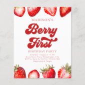 Budget Simple Strawberry Berry First Birthday (Vorderseite)
