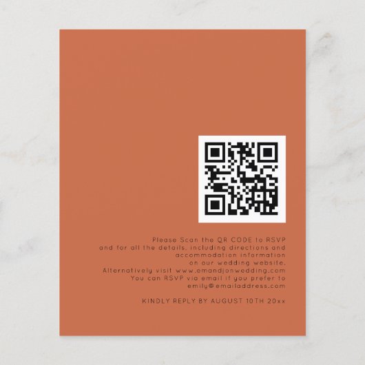 Budget Simple Terracotta QR Code Wedite Einladung (Rückseite)