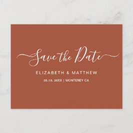 Budget Simple Terracotta Script Save the Date Ankündigungspostkarte