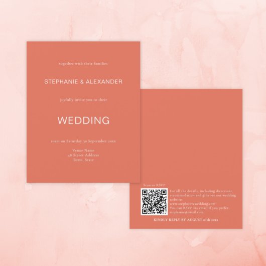 Budget Simple Terracotta Wedding QR Code Einladung