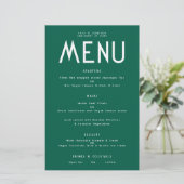 Budget Simple Text Emerald Wedding Menu (Stehend Vorderseite)