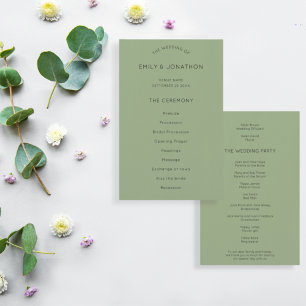 Budget Simple Text Sage Green Wedding Programm