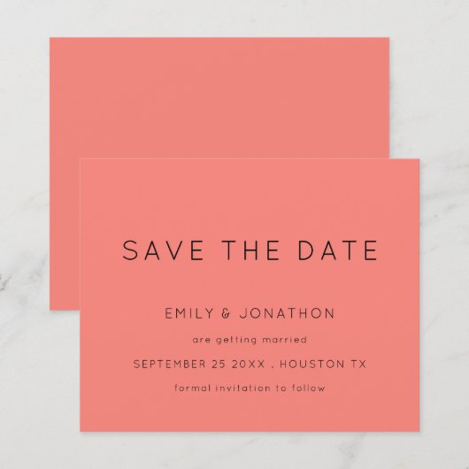 Budget Simple Typografy Coral Rose Save the Date (Vorne/Hinten)