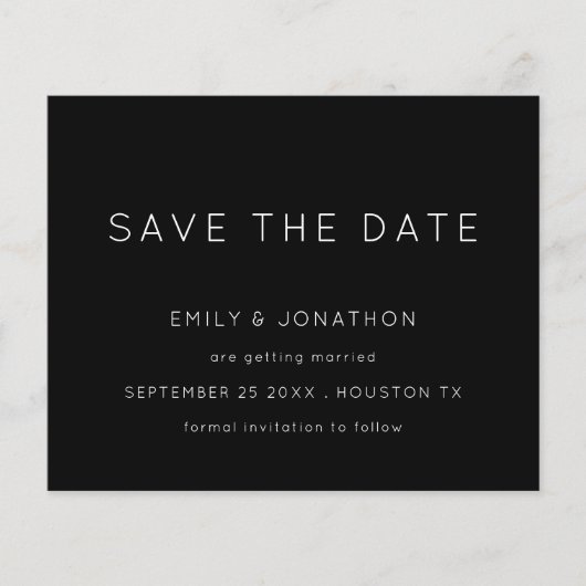 Budget Simple Typografy White Black Save the Date (Vorderseite)