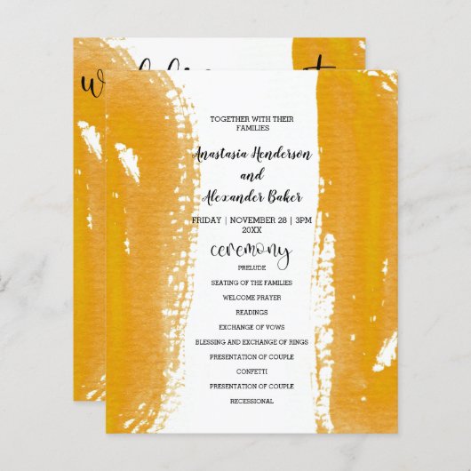 Budget Simple Wedding Program Karte. (Vorne/Hinten)