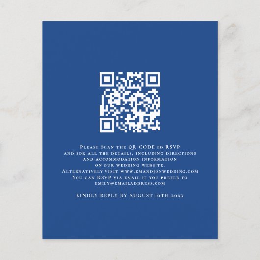 Budget Simple White Blue QR Code Hochzeit Einladun (Rückseite)