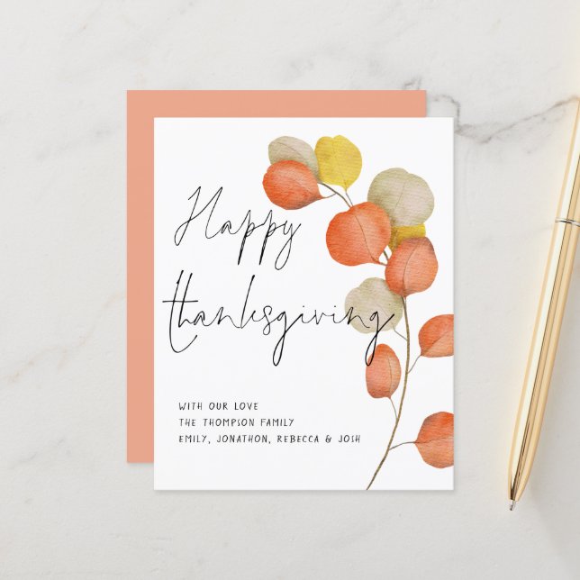 Budget Skript Autumn Leaf Happy Thanksgiving Card (Vorderseite/Rückseite Beispiel)