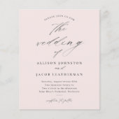Budget Skript Blush Pink Hochzeit Einladung (Vorderseite)