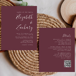 Budget Skript Burgundy QR Code Hochzeit Einladung