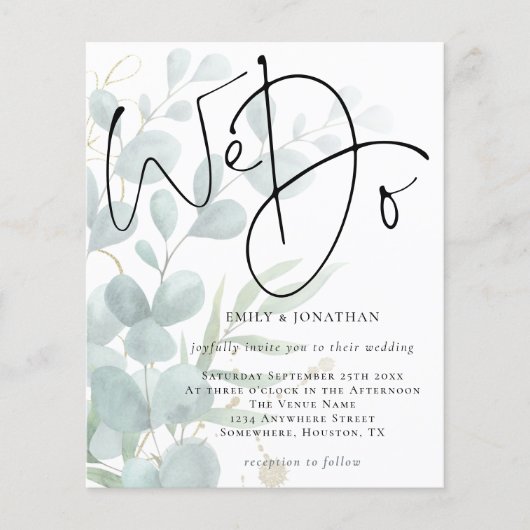 Budget Skript machen wir Eukalyptus Hochzeit Einla (Vorderseite)