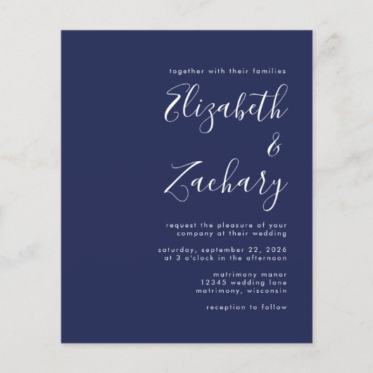 Budget Skript Navy Blue QR Code Hochzeit Einladung (Vorderseite)