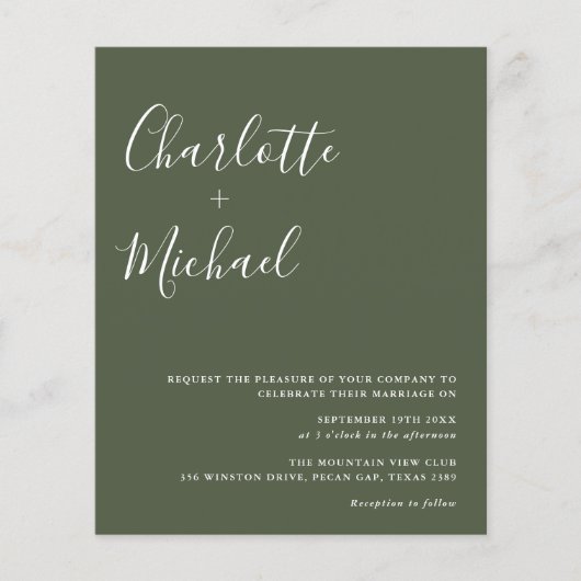 Budget Skript Olive Green Foto Hochzeit Einladung (Vorderseite)