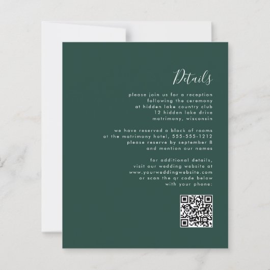 Budget Skript Smarald Green QR Code Wedding Einlad (Rückseite)
