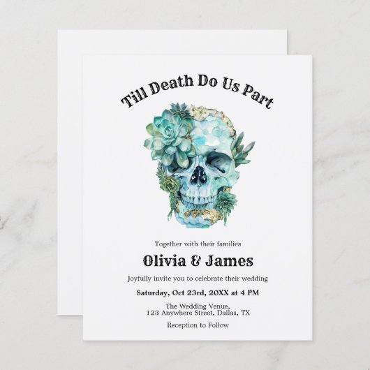 Budget Skull Gothic Halloween Einladung (Vorne/Hinten)