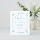 Budget Sky Blue Handgeschriebener Boy Baby Shower  (Stehend Vorderseite)