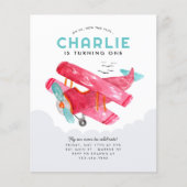 Budget Sky Cloud Watercolor Red Airplane Geburtsta (Vorderseite)