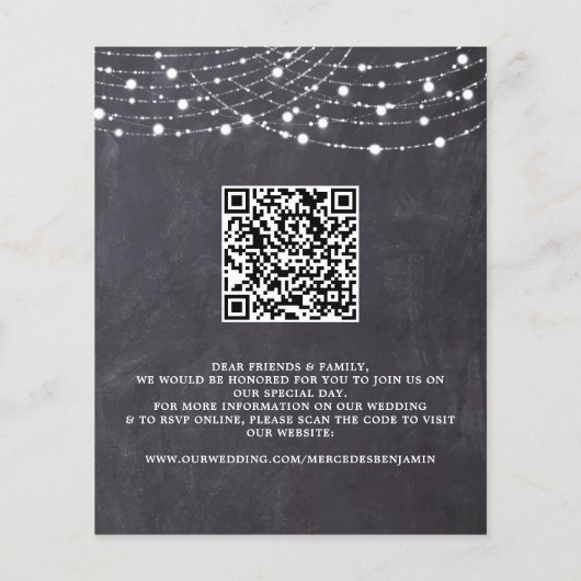 Budget Slate Rustic String Lights QR Code Wedding (Rückseite)